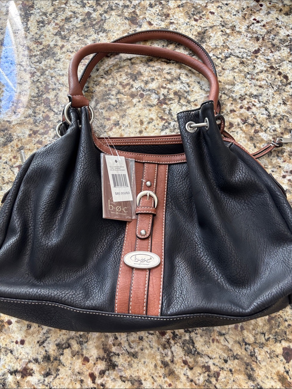 Born Concept Black and Brown Leather Hobo Bag